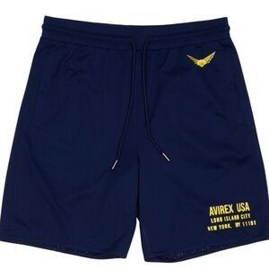 Avirex Navy Blue Athletic Shorts with Yellow Accents